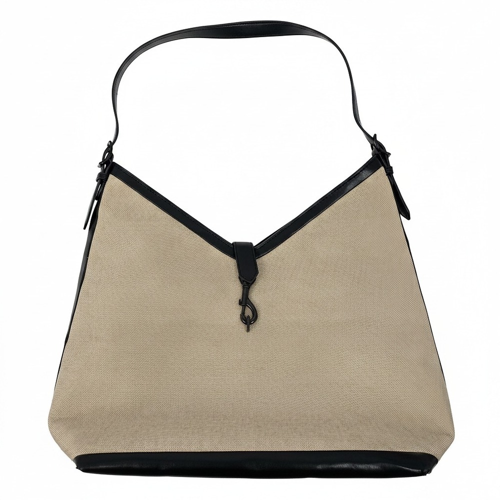 Rebecca Minkoff Beige Black Hobo Bag Megan Canvas